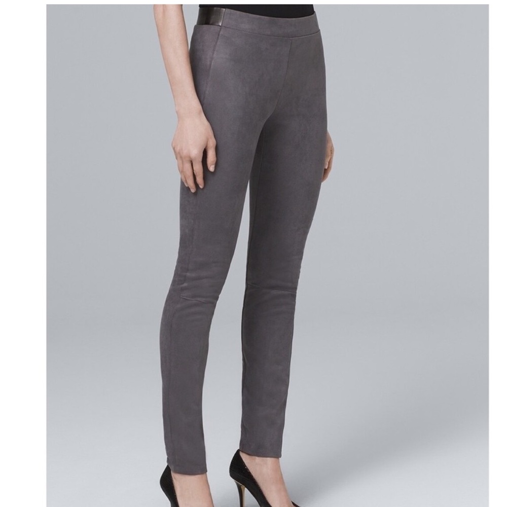 White House Black Market The Legging Gray Faux Suede Faux Leather Waist Size 6